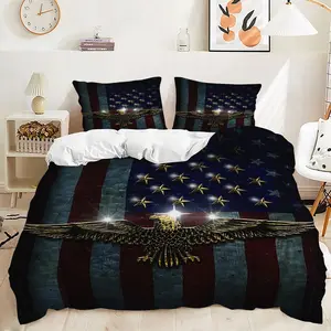 2/3Pcs Patriotic Flag Duvet Cover Set, Bold Gold-Toned Eagle Bedding Set, Stylish and Dramatic Home Decor, Perfect for a Unique and Elegant Bedroom Makeover! Includes 1 or 2 Pillowcase - No filling/Zipper Closure