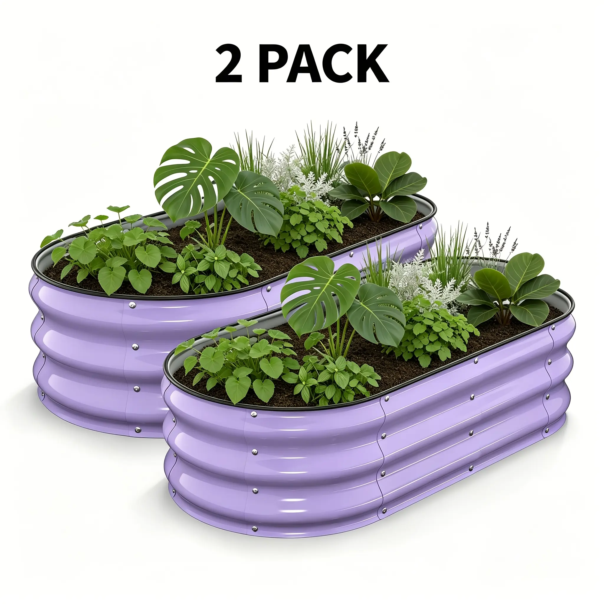 Galvanized Steel Raised Flower Beds (2-Pack, 4x2x1ft) - Purple, Safety Edges, Rust-Resistant Open Bottom Drainage, Heavy-Duty Outdoor Vegetable & Flower Cultivation Beds