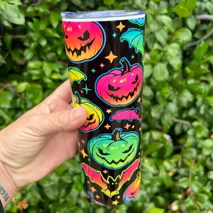 NEON Pumpkin Tumbler - Perfect for Your Halloween Party - Bottle, Drinkware