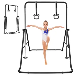 Multi-Functional Adjustable Height Children's Horizontal Gymnastic Bar With Bear Rings Pink Blue Purple Black Green Yellow