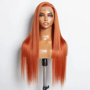 24”150% Density 13x4 Pre-Plucked Free Part Lace Frontal Wig Straight Ginger