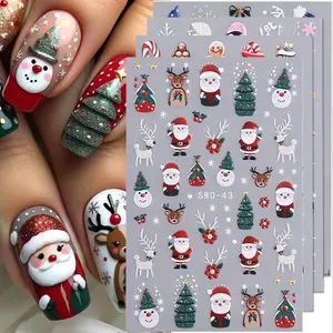 【Christmas Theme Nail Stickers】3D Self-Adhesive Cartoon Nail Stickers, Nail Art Sheet, Christmas Winter New Year Nail Design Decorations, Featuring Exquisite Snowflake/Snowman/Santa Claus Patterns