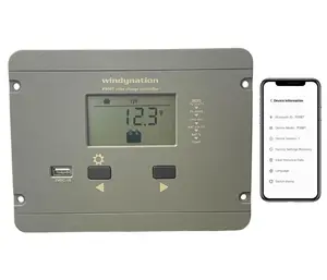 Windynation 30-Amp Flush Mount LCD PWM Solar Charge Controller with Wireless Connectivity 12V/24V Auto Sensing Overload Protection & USB Charging Port