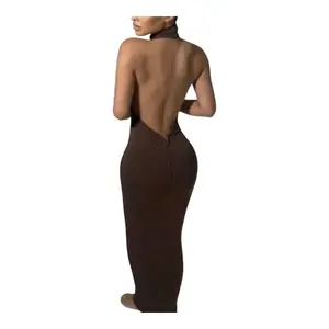 Backless Turtleneck Dress elegant long short sleeve
