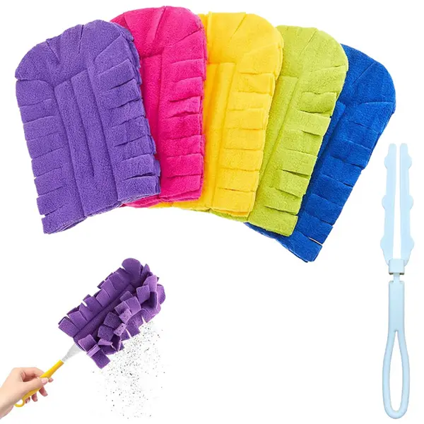 6-Piece Reusable Washable Soft Microfiber Electrostatic Duster Refill Set with 1 Handle, Household Car/Home Surface Dusting Cleaning Tool