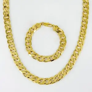 2026 2pcs Gold Cuban Chain Set, 12mm Necklace & Bracelet Gift for Anniversary & Special Occasions