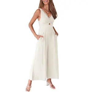 ANRABESS Women's Summer Wide Leg Jumpsuits V Neck Sleeveless High Waist Vacation Linen Rompers Casual Overalls ANRABESS Women's Summer Wide Leg Jumpsuits V Neck Sleeveless High Waist Vacation Linen Rompers Casual Overalls
