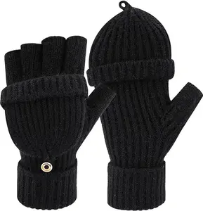 Dazone Winter Knitted Fingerless Gloves Flip Top Warm Half Finger Mittens for Men Women