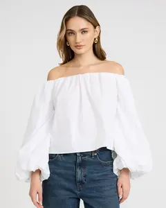Express Poplin Off The Shoulder Long Sleeve Top