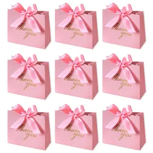 6/12 Pack Wedding Candy Boxes with Thank You Message, Folding Gift Bags with Satin Bow for Valentine's Day Gifts, Ideal DIY Favors & Bride Gifts