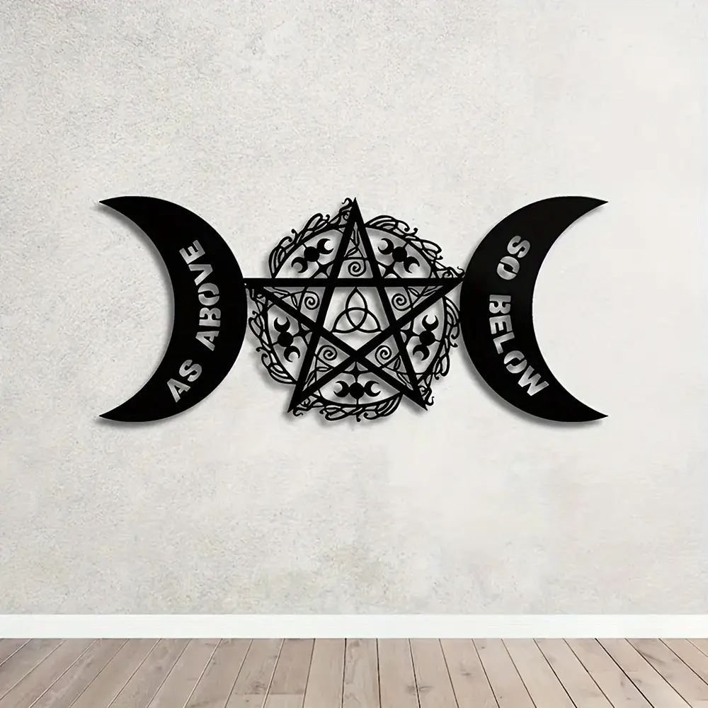 Metal Wall Art with Pentagram Design Classic Witchy Celestial Decor, Unique Artwork, Moon Phase Bedroom Sculpture, Easy to Hang Halloween Wall Art, Above Bed Wall Decor, Wall Decoration