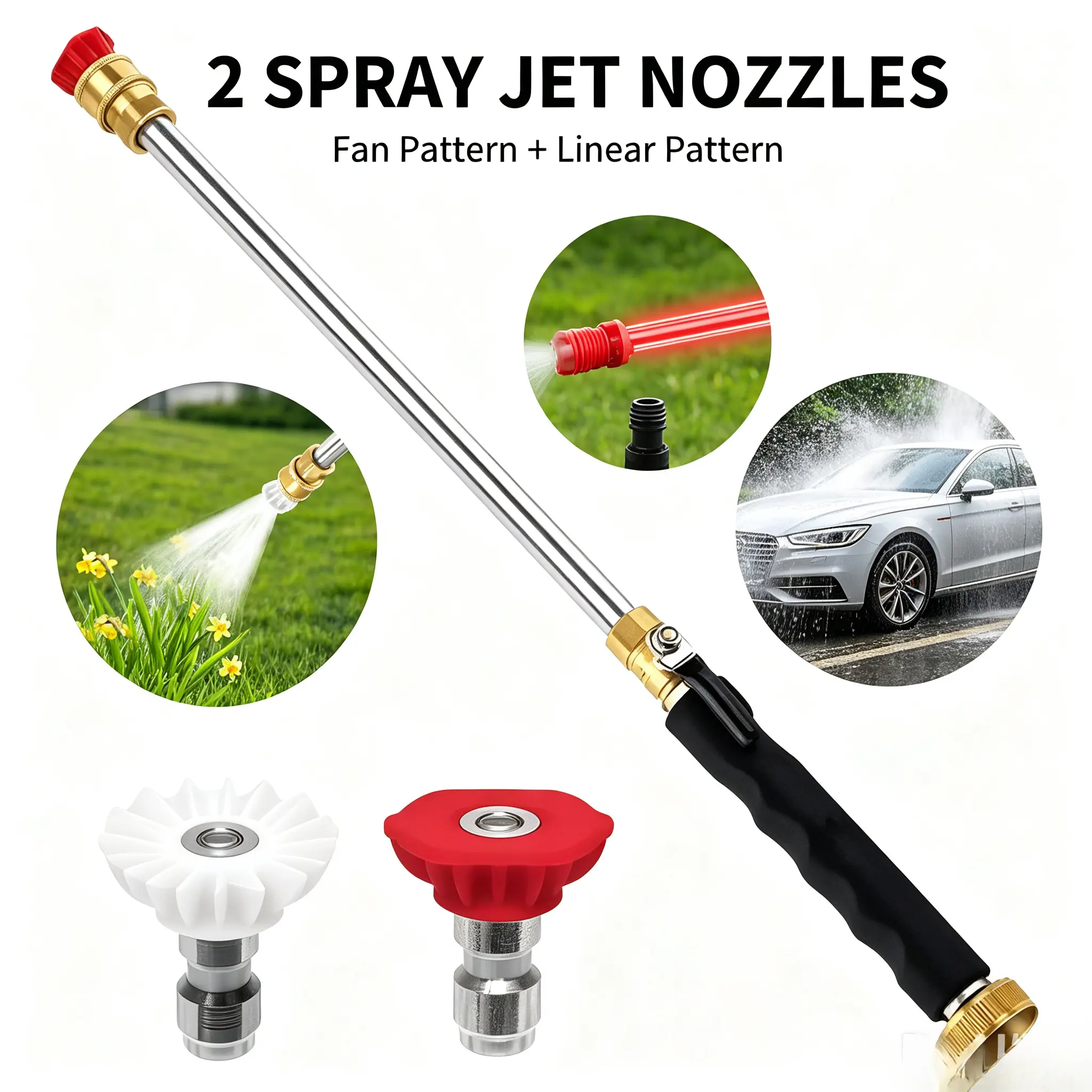 High pressure water gun nozzle, garden hose nozzle electric cleaning machine, including 2 high pressure nozzles and quick connectors, Hydro Jet high pressure spray cleaning tool suitable for car washing, courtyard, driveway and outdoor cleaning