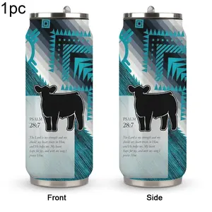 1pc 17oz Turquoise Aztec Cow Vacuum Insulated Tumbler with Straw | Stainless Steel Travel Mug | "Psalm 28:7" Religious Quote Design | Southwestern Aztec Pattern | Double Wall Thermal Cup | Leakproof Lid | Perfect Gift for Christian & Country Lovers