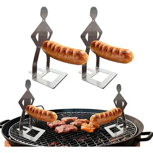 4 PCS Fun BBQ Grill Men's Dog Rack Stainless Steel Sausage Rack for Barbecue Camping and Parties Black 4 Piece Portable Reusable Kitchenware Food Material Stable Base Funny Shape