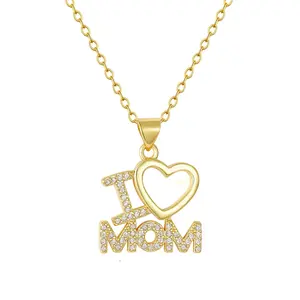 KissYan I Love Mom Necklace for Women, 14K Gold Plated Cubic Zirconia Open Heart Pendant Cable Chain Mother's Day Jewelry Gift,summerwins DealsForYouDays
