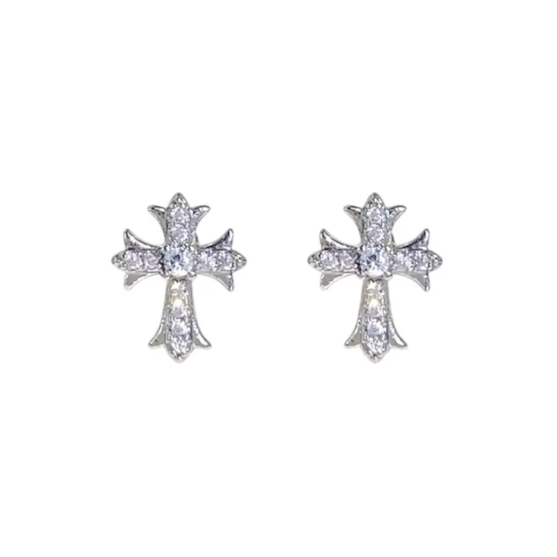 CZ Cross Stud Earrings for Men Women Streetwear Hip Hop Punk Unisex Earrings