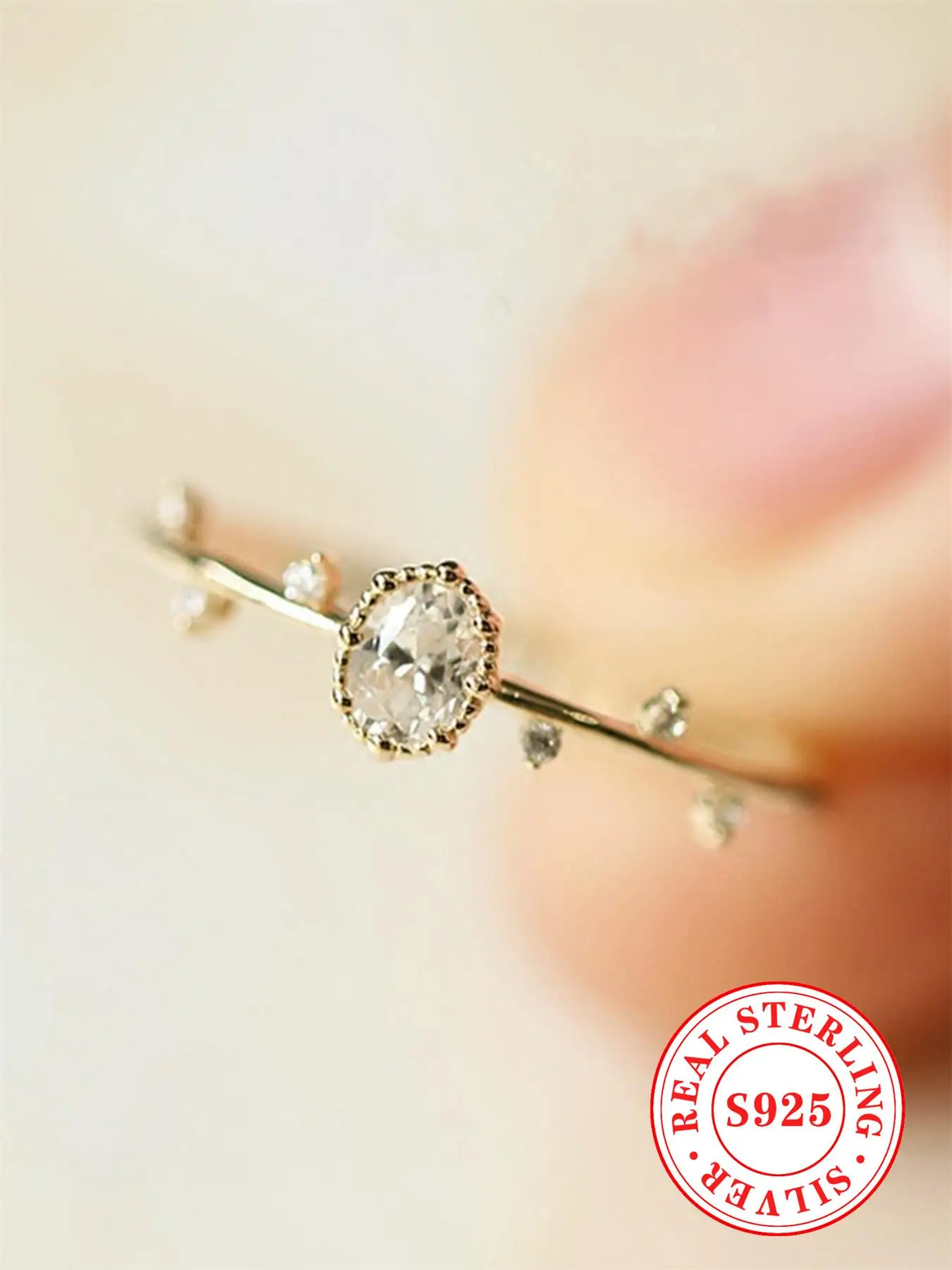 S925 Sterling Silver Fashion Synthetic Moissanite Decor Ring, Elegant Jewelry for Women, Trendy All-match & Exquisite Jewelry for Birthday Gift