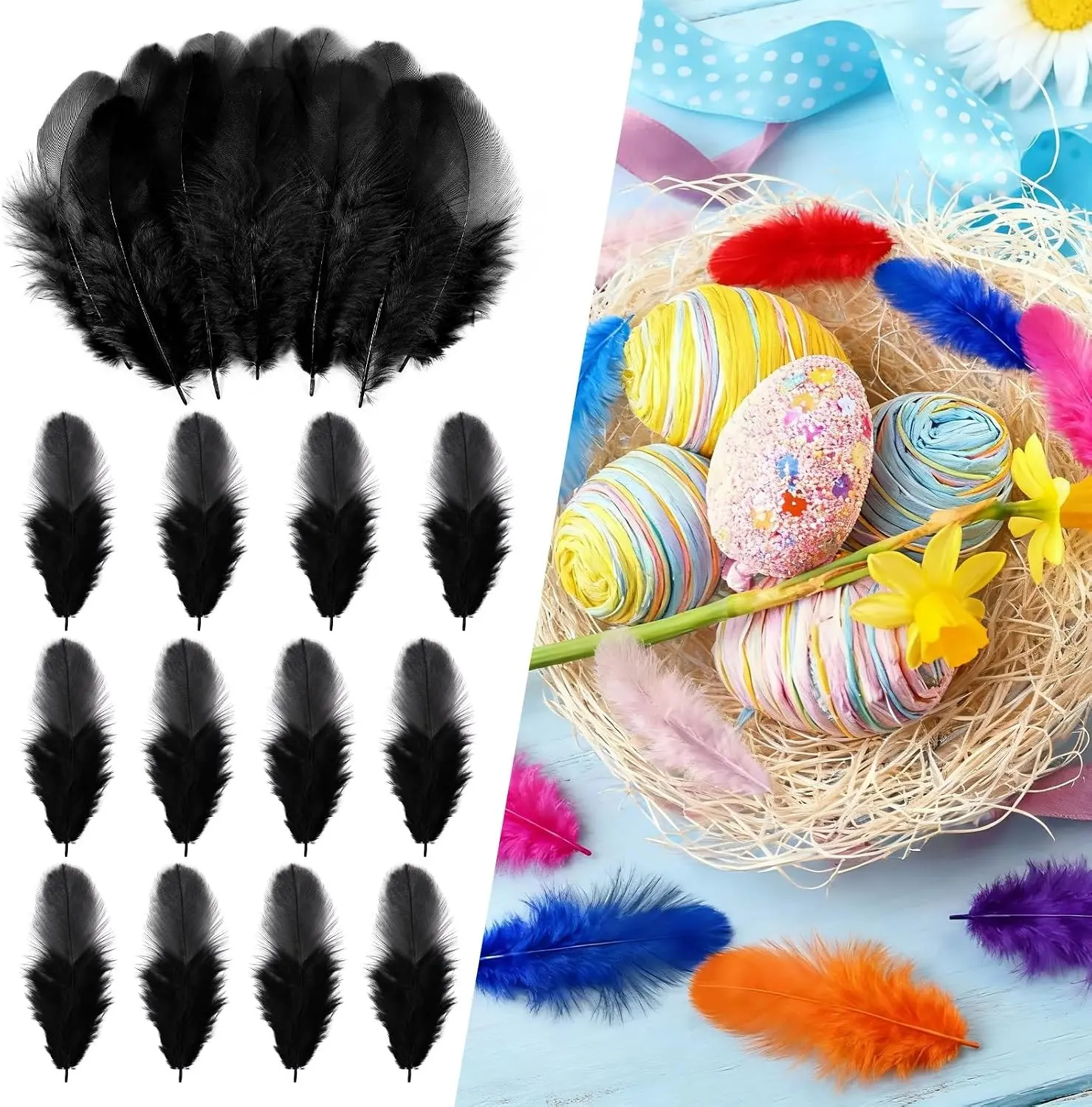 300pcs 3-5inch Black Rooster Feathers for Kindergarten DIY Crafts Wedding Home Party Dream Catcher Supplies Decorations