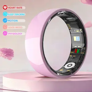 Pink Ceramic Smart Ring for Women, Fitness & Sleep Tracker, Heart Rate & Stress Monitor, Cycle Tracking, IP68 Waterproof, 3–5 Day Battery, iOS & Android, Charging Case