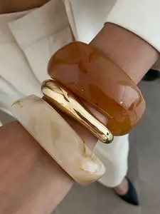 Bohemian Geometric Resin Cuff Bracelet, Elegant Light Luxury Party Jewelry Gift for Women & Couples, Versatile Metal Accessories