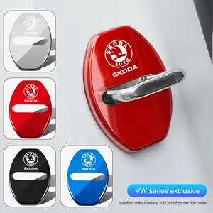 4Pcs Titanium Alloy Car Door Lock Protective Cover For Skoda Octavia 2 3 Kodiaq Superb Fabia Karoq Rapid Kamiq Citigo Enyaq Visio RS Yeti Scala Automotive Accessories