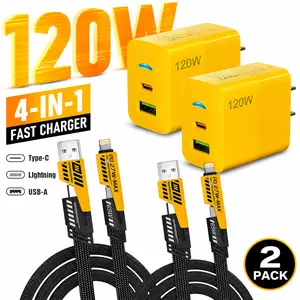 2-Pack Multiple Ports USB C/USB A Fast Charger Adapter with 4-in-1 USB C Cable 5FT Fast Charging Cord,  Compatible with iPhone17/16/15/14/13/12/Pro Max iPad Samsung