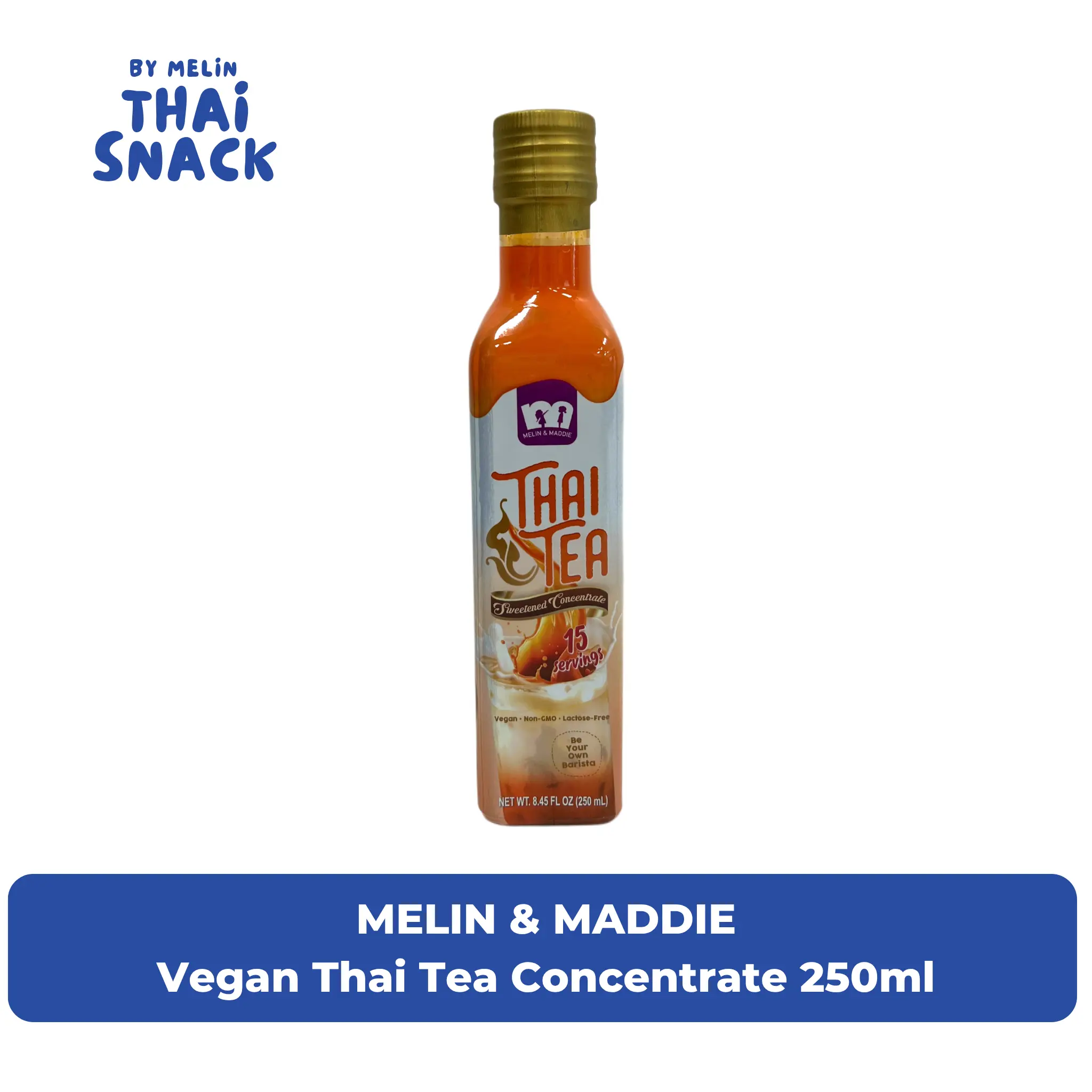 Melin & Maddie Vegan Thai Tea Concentrate - Drink Syrups, Bold Flavor Café-Style Beverage, 15 Servings (About 15 Servings per Bottle), 3 Months After Opening, Vegan, Lactose-Free, Affordable (For Shaved Ice, Toast)