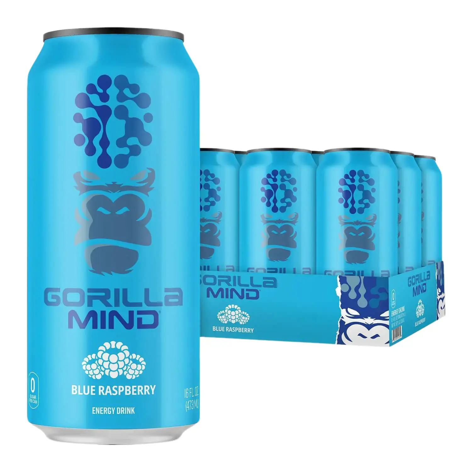 Gorilla Mind Energy Drink – Blue Raspberry (12 Drinks, 16 fl. oz. Each)