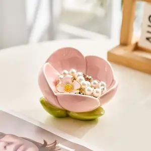 Tulip Shape Ceramic Storage Plate, Aesthetic Home Decor, Polished Geometric Surface, Jewelry Key Organizer, Living Room Bedroom Entryway Decoration, Ceramic Plates
