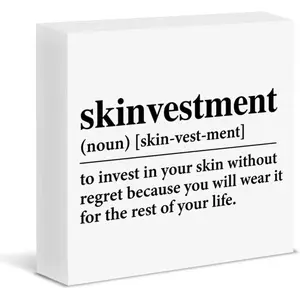 Skin Care Sign Spa Decor Self Care Skinvestment Wood Block Sign Wooden Home Sign Massage Beauty Room Salon Decoration Gifts for Esthetician Beautician Beauty Artist Wooden Decor 5x5 inch
