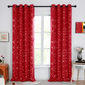Deconovo Blackout Curtains (2 Panels & Silver Geometric Pattern) - Thermal Insulated,Soundproof Printed Drapes for Living Room, Bedroom, Sliding Glass Door and Office