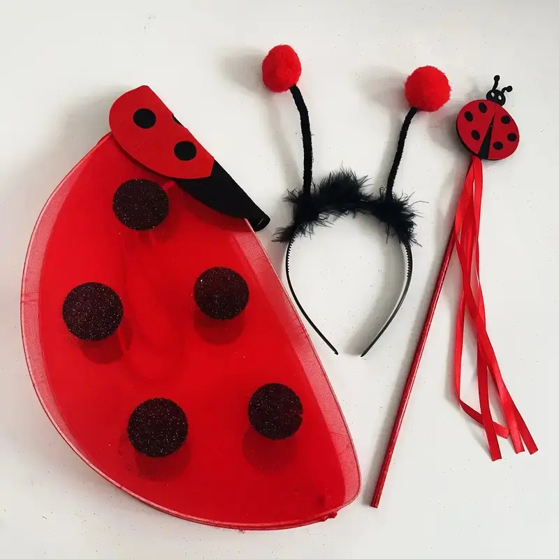 Lovely Ladybug Wings Headband and Wand Set, Durable Polyester Costume Props, Perfect for Christmas Theme Parties, Performance Accessories, Party Supplies, Party Favor