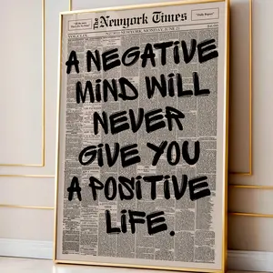 Retro Negative Mind and Positive Mind Quote PosterWall Art, Typography Poster, Aesthetic Print, Inspiration Quote Art