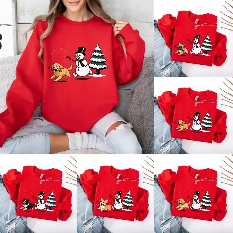 Custom Christmas Dog Sweatshirt, Cute Winter Puppy Snowman Holiday Unisex Gift Crewneck Crewneck