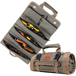 Roll Up Tool Bag, Heavy Duty Tool Organizer Bag, Portable Tools Bag with 6 Tool Pouches for Mechanics, Electricians, DIY Projects, Gifts for Men Dad Husband (Army Green)