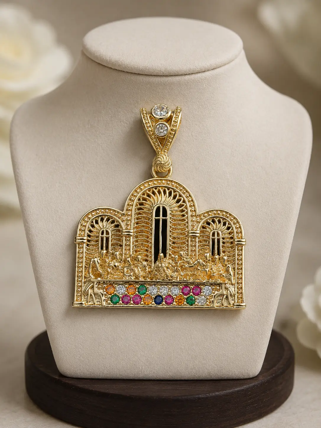 14k Gold Filled Multi Color VVS CZ Last Supper Pendant