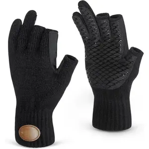 3-Cut Fingerless Wool Fishing Gloves, Cold Weather Warm Winter Gloves for Men & Women, Ice Fishing