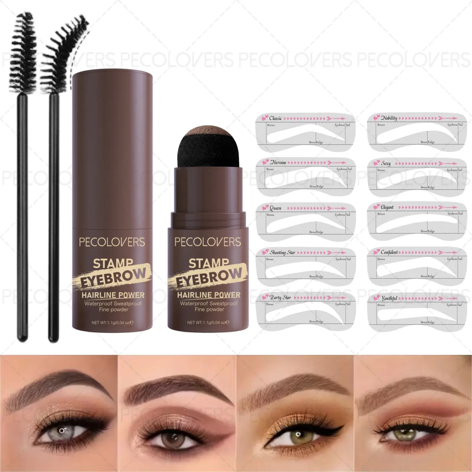 1SET Eyebrow Stamp Styling Kit, Brown, Waterproof and Smudge-proof, Natural, Wild and Flawless Eyebrows. Multifunctional, Easy To Color, Eyebrow Shape with 10 PCS, Eyebrow Shaping Kit