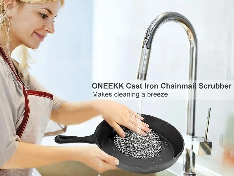 2-Pack Premium Stainless Steel Chainmail Scrubbers - Durable Sponge-Style Cleaning Supplies (5in Round, 7in Round) for Cast Iron Pans, Glassware, Stove, Kitchen Surfaces