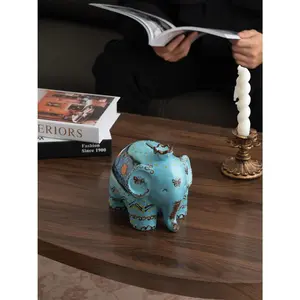 Handmade Elephant Piggy Bank, Ceramic Hand-Painted Decor Coin Box,Decoration Cute Money Container, in Gift Box,Home Room Decoration Birthday Christmas for Kids Adults, Glazed Blue Ornaments