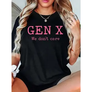 Cotton Gen X Generation We Do Not Care Text Saying T-Shirt, Graphic T Shirts -  Printed Short Sleeve T-Shirt Top
