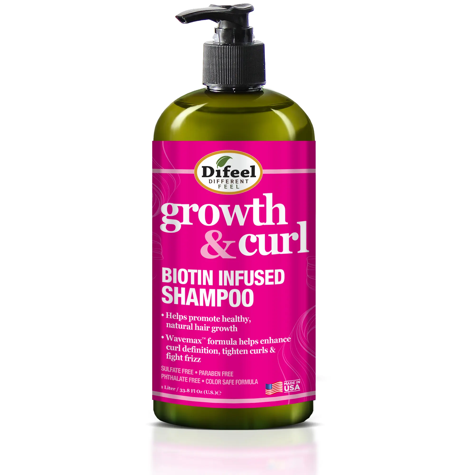Difeel Growth & Curl Biotin Infused Shampoo 33.8 oz - Helps Promote Healthy Natural Hair Growth with Wavemax Formula