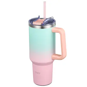 THILY 40 oz Insulated Tumbler - Stainless Steel Coffee Travel Mug - Candy Pink