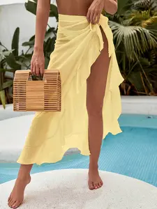 Loose Beach Wrap Skirt, Adjustable Strap Design, Irregular Hem, Lightweight Sheer Fabric, Perfect for Summer, Swimwear Cover-Up, Swimsuit Cover Up