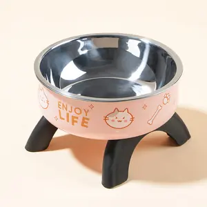 Pet Bowl Dog Bowl Anti-Slip Non-Tip Cat Bowl Neck Protection High-Heeled Detachable Easy Clean Stainless Steel Single Bowl (, Blue)