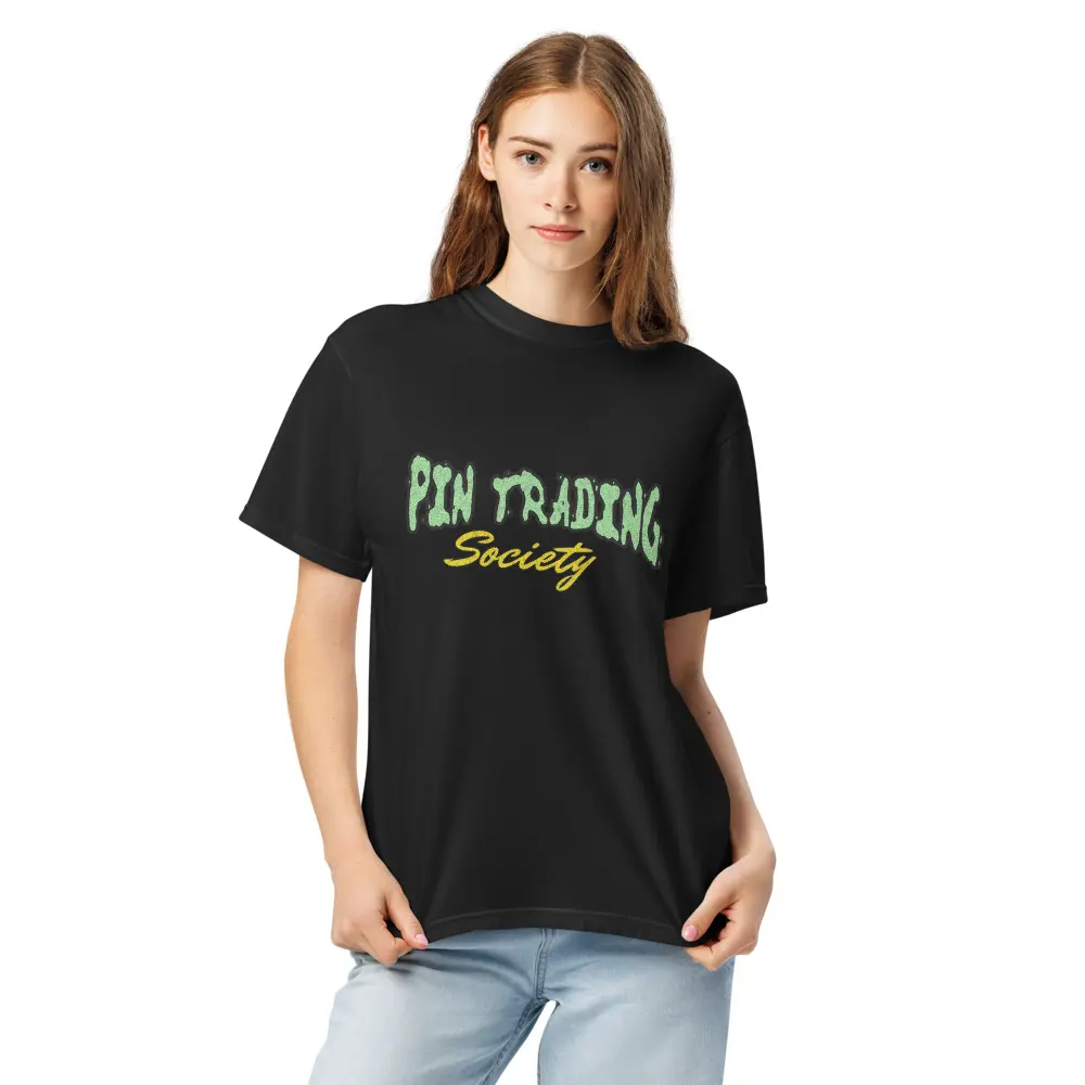 Pin Trading Society T-shirt | Real Traders Collect Attraction Pins Vintage Graphic T-Shirt | 90s Retro Skate and Streetwear Style Y2K Casual Theme Park OOTD Front & Back Print | 100% Cotton Comfort...