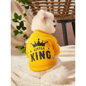 Debiesn Artist Girlcore 1pc Yellow Warm Pet Sweatshirt Without Hoodie With King Crown Pattern, Holiday