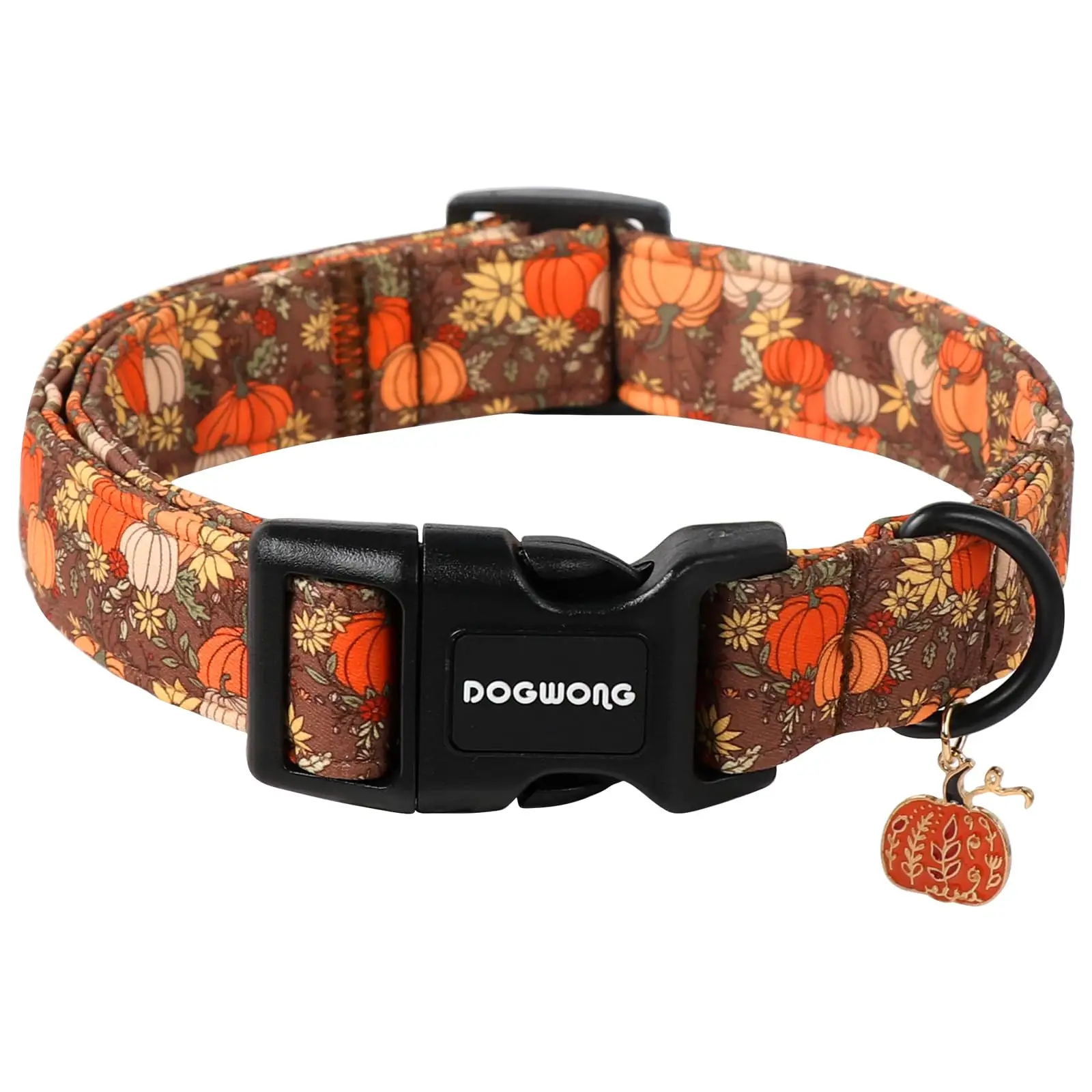 DOGWONG Fall Pumpkin Adjustable Dog Collar - Halloween/Sunflower, For All Size Dogs