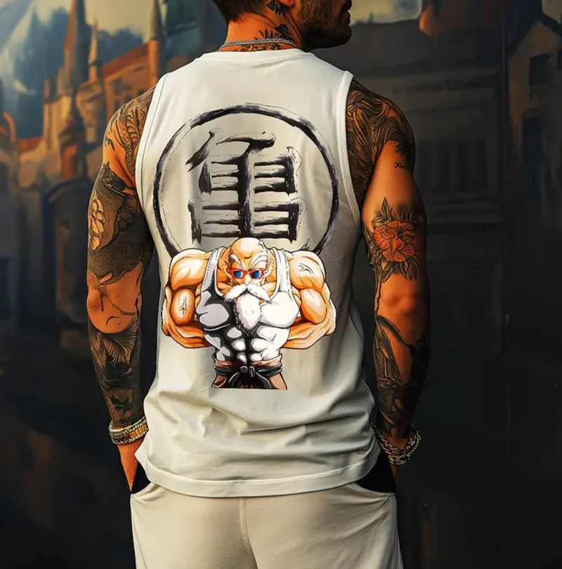 Unleash Old School Power with Master Roshi Sleeveless Shirt – Dragon Ball Kame Gym Tank for Anime Fans, Weightlifters & Streetwear Style