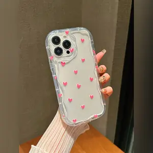 Pink Heart Cream Pattern Transparent Shockproof Full Protection Phone Case, Suitable for iPhone 17 Air/16 Plus/15 Pro Max/14 Pro/13/12/11/XS Max/X Phone Case, Ideal Gift for Family, Friends, Lovers, Girlfriends on Holidays NYBLK04
